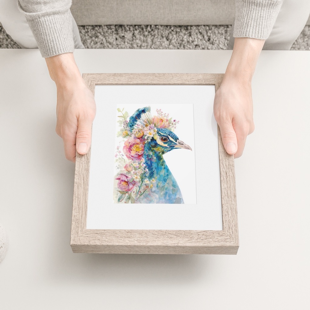 Watercolor Floral Peacock Wall Art Illustration Print Poster Card Unframed - Picture 5 of 9